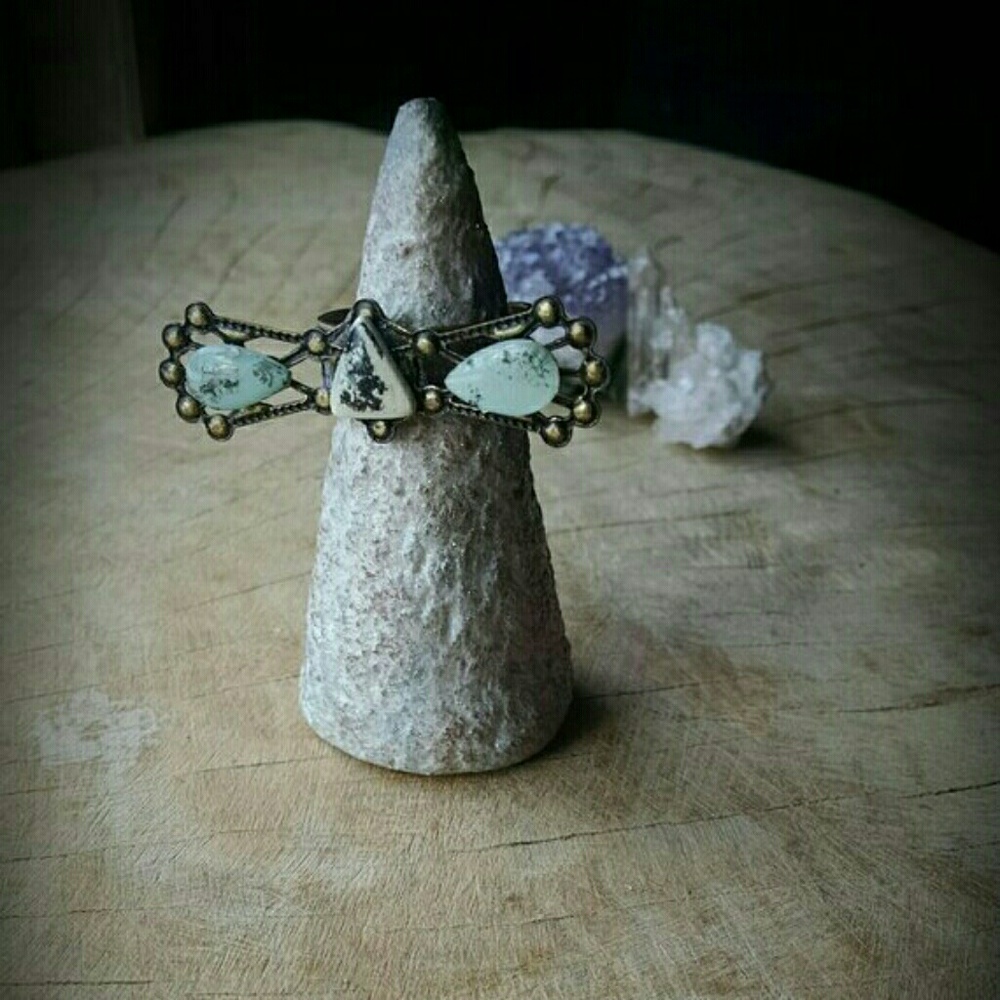 Turquoise white buffalo boho ring